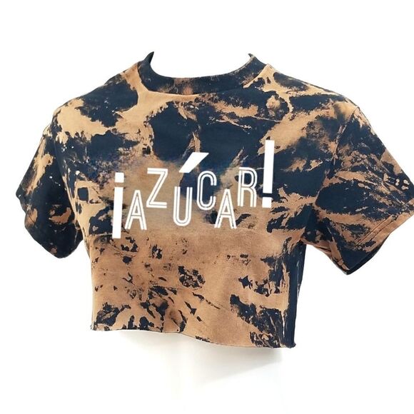 AZUCAR Celia Cruz Acid Washed "Cropped" Crop Top Salsa Cumbia Band Tee Rock Tee - Picture 3 of 5